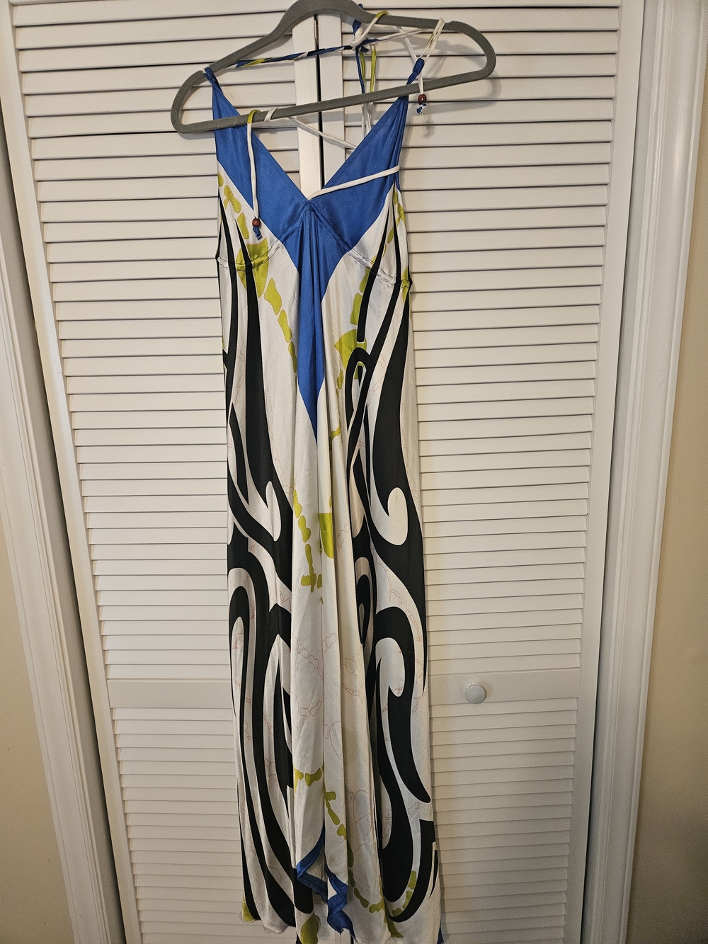 Elan Blue White Black Yellow Print Maxi Dress